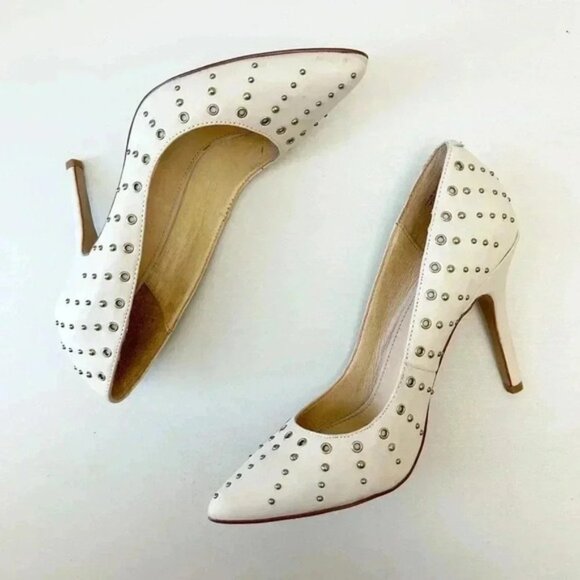 Aldo Pumps High Heel Pointed Toe Leather Stilletos Court Shoes Studded Ivory 7.5 - Picture 14 of 16